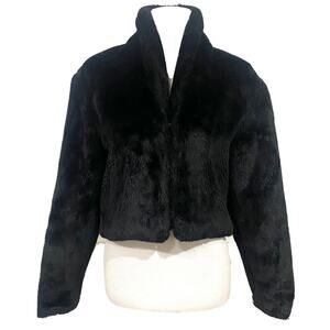 St. Maarten Dallas Vintage Faux Fur Jacket Women’s Black Short Black Sz Small
